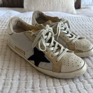 Golden Goose White and Black Mesh SuperStar Sneakers